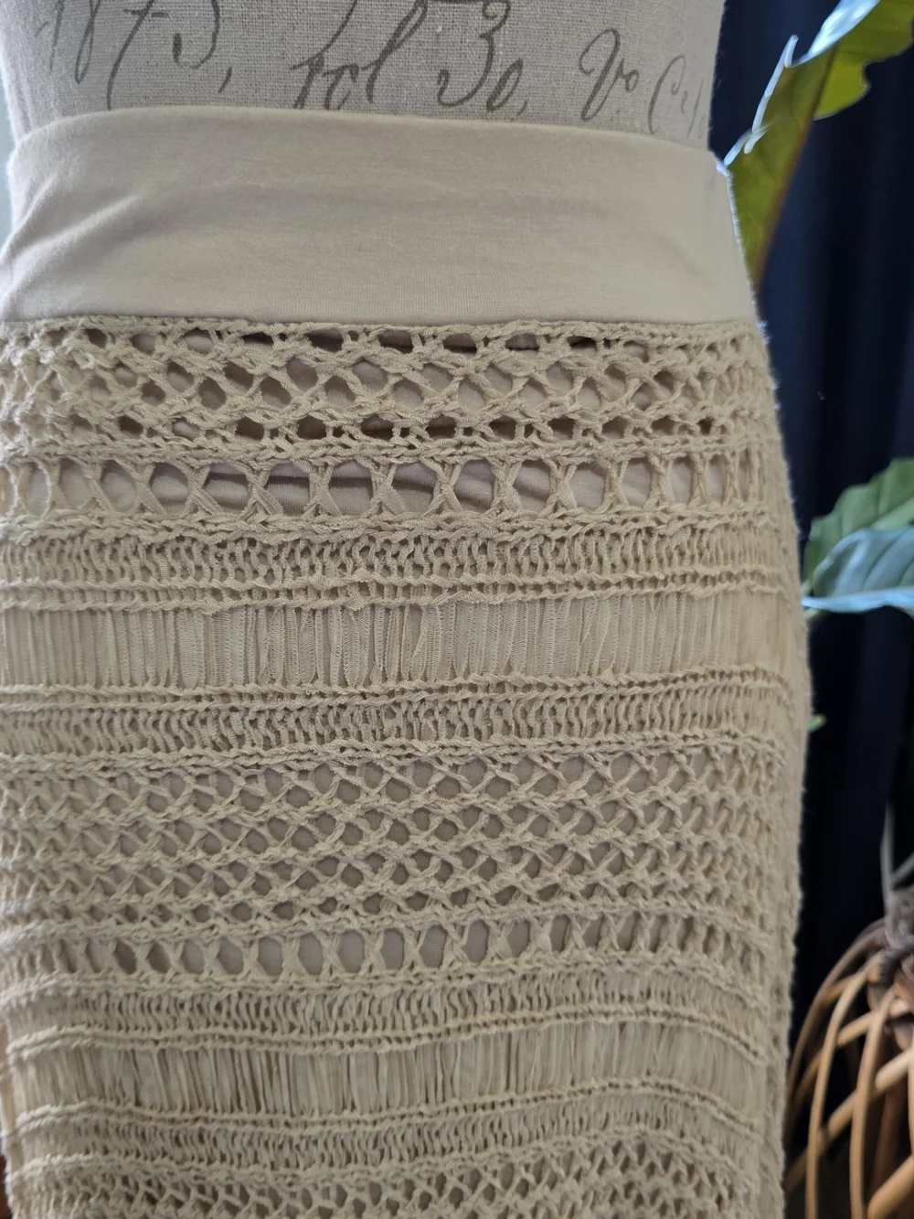Chico's Cream Handkerchief Crochet Fringe Maxi Skirt